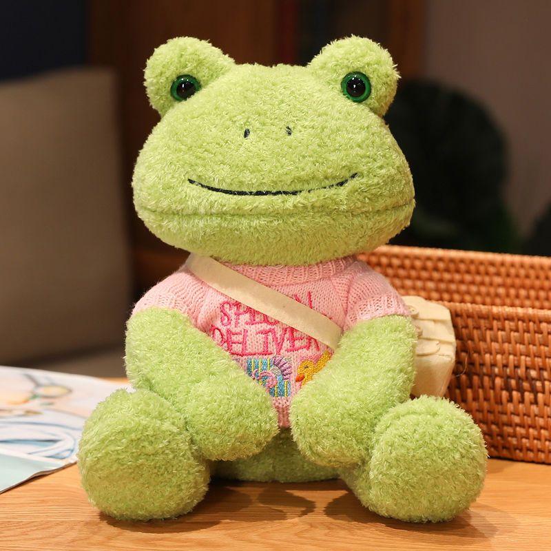 25CM Dressed Mung Bean Frog Plush Toy Cure Happy Comfort Doll Sleeping Pillow Bestie Child's Birthday Gift Photo Ornaments