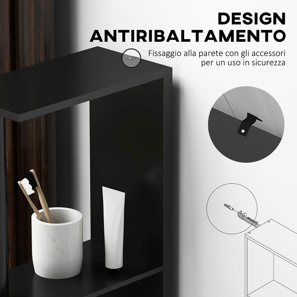 Bathroom Cabinet With 2 Shelves And 2 Cupboards Tall Space Saving Cabinet 15.2x29.8x118 Cm Black
