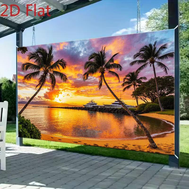 2D Summer Ocean Coast Golden Dusk Island Vacation Photography Background Cloth