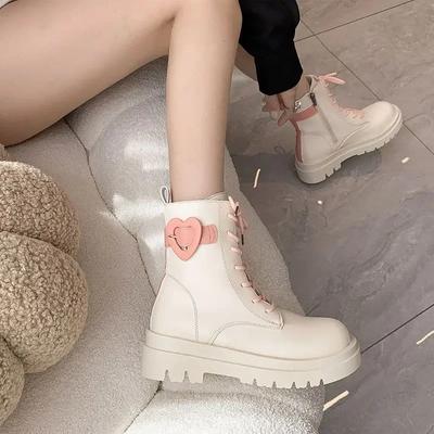 Women's Ankle Boots Cute Elegant With Medium Heels Kawaii Lace-up Booties Laces Female Short Shoes Trend 2024 High Quality Y2k