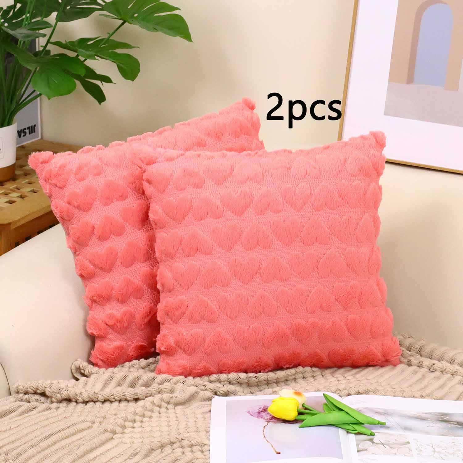 2pcs Cross Border Modern Minimalist Pillow Cover Long Plush Autumn Winter Living Room Sofa Heart Cushion Pillow Cover 45 * 45cm