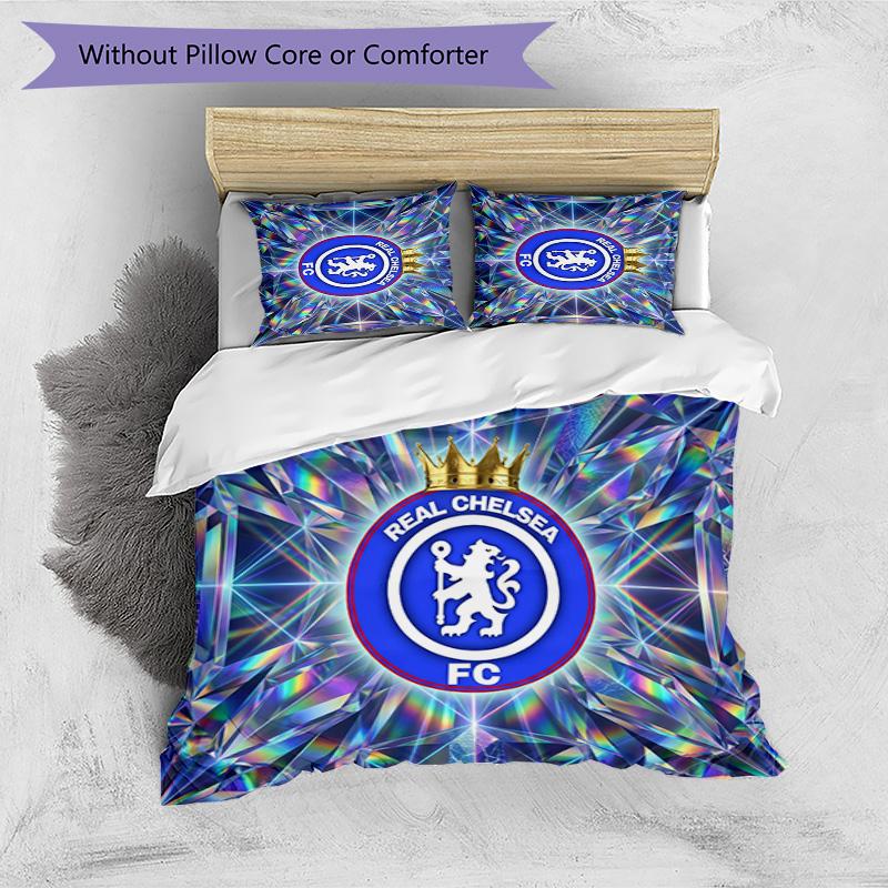 Set Lenzuola 3 Pezzi Stampato Chelsea FC Morbido Delicato sulla Pelle Lavabile Copripiumino e Federe Set Tutte le Stagioni Camera da Letto