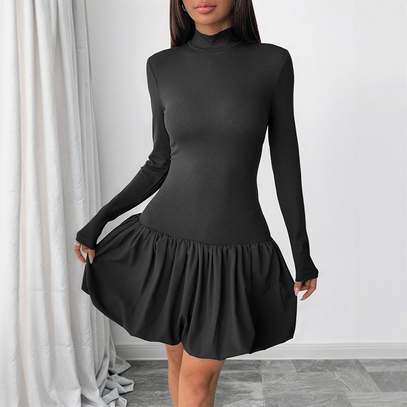 Long-sleeved Dress for Women 2025 Autumn New Turtleneck Solid Color Slim Fit Styling Base Dress