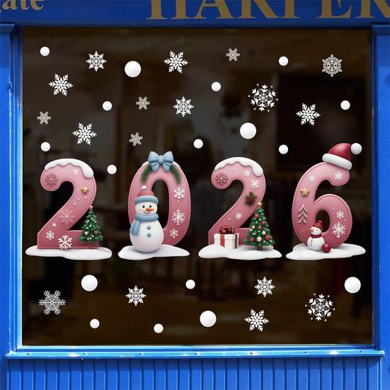 2026 Christmas Window Clings Snowflake Ice DIY Double-Sided Stickers Cute Snowmen Trees Electrostatic Adhesion Home Office Decor