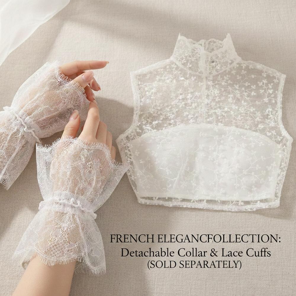 1PC Elegant Lace Fake Cuffs French Style Detachable Collar Hollow Floral False Sleeves Vintage Victorian Neck Cover Accessory