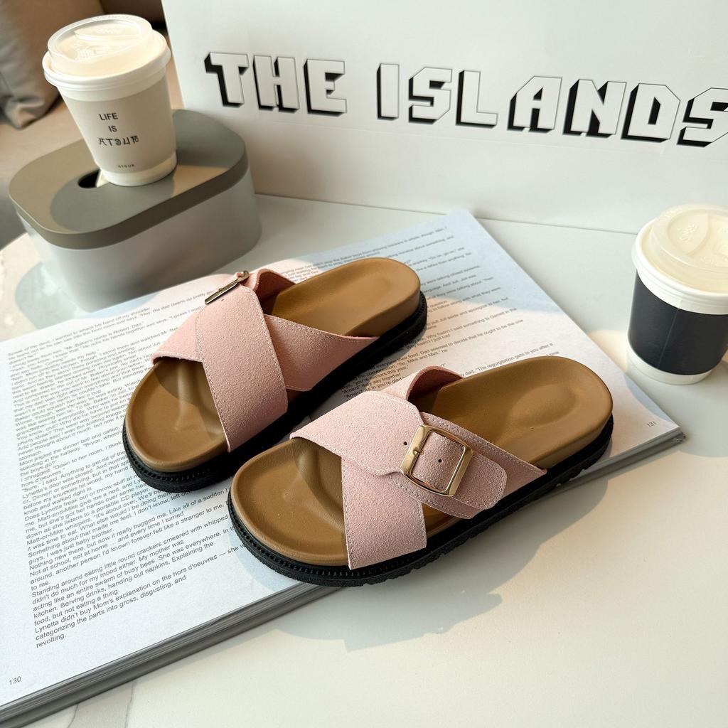 Slippers women's summer wear 2025 new thick-bottomed cross-match casual sandals seaside beach retro niche