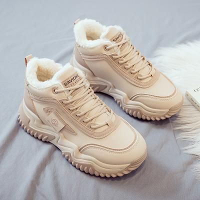 Fleece Thickened Warm High-top Cotton Shoes for Women's Winter New Versatile Thick Soles