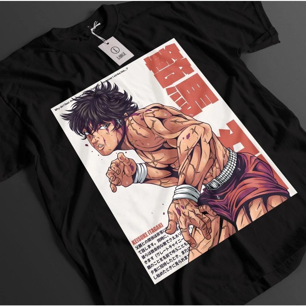 Vintage gewaschenes Baki The Grappler Yujiro Manga Grafik T-Shirt Herren Damen Bedrucktes T-Shirt Sommer Freizeit Mode Kleidung Oberteile Hohe Qualität Unisex Oversize