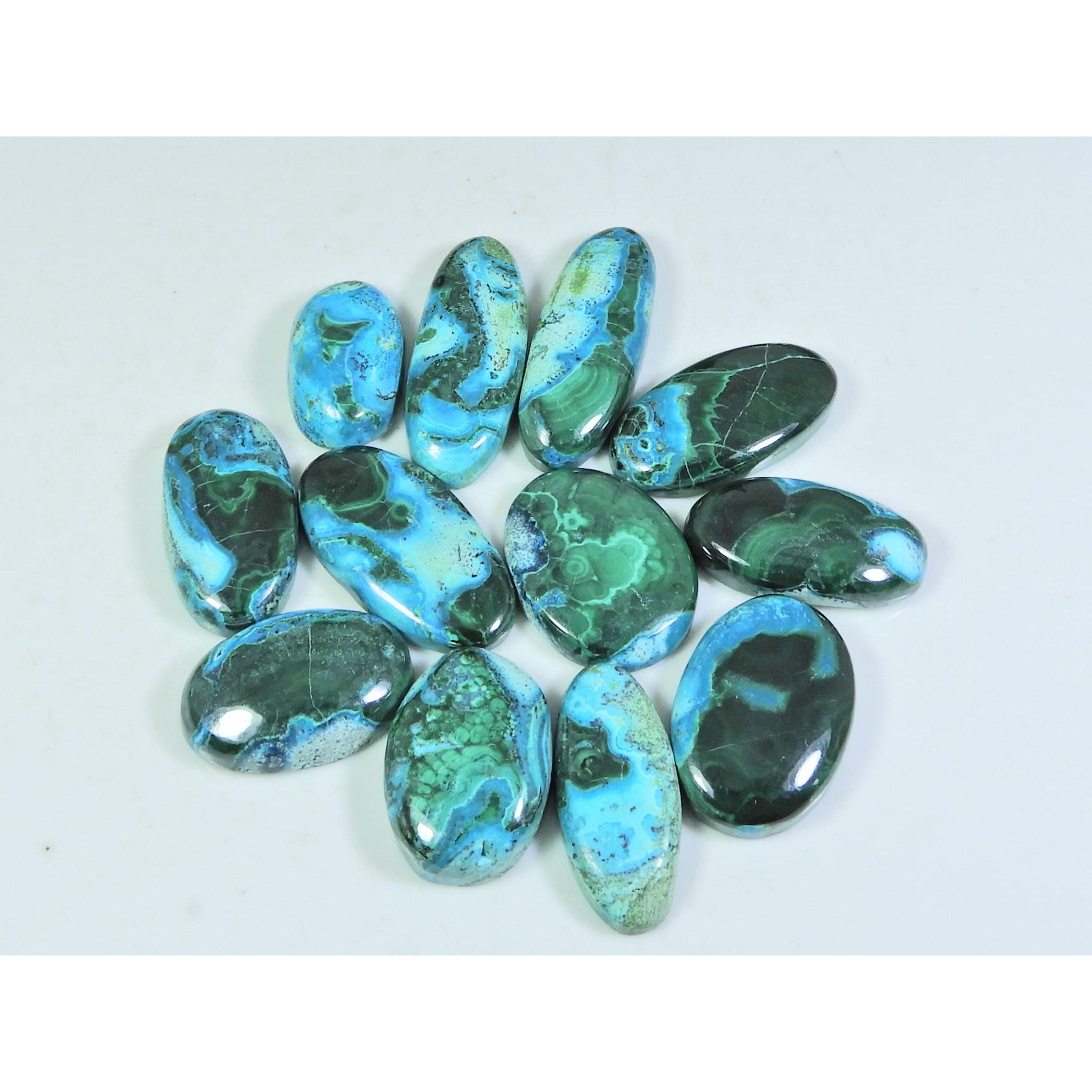 

11X20-11X29ММ Натуральный Хризоколла Малахит Овальный Кабошон Драгоценный Камень Лот 12 шт. C-154