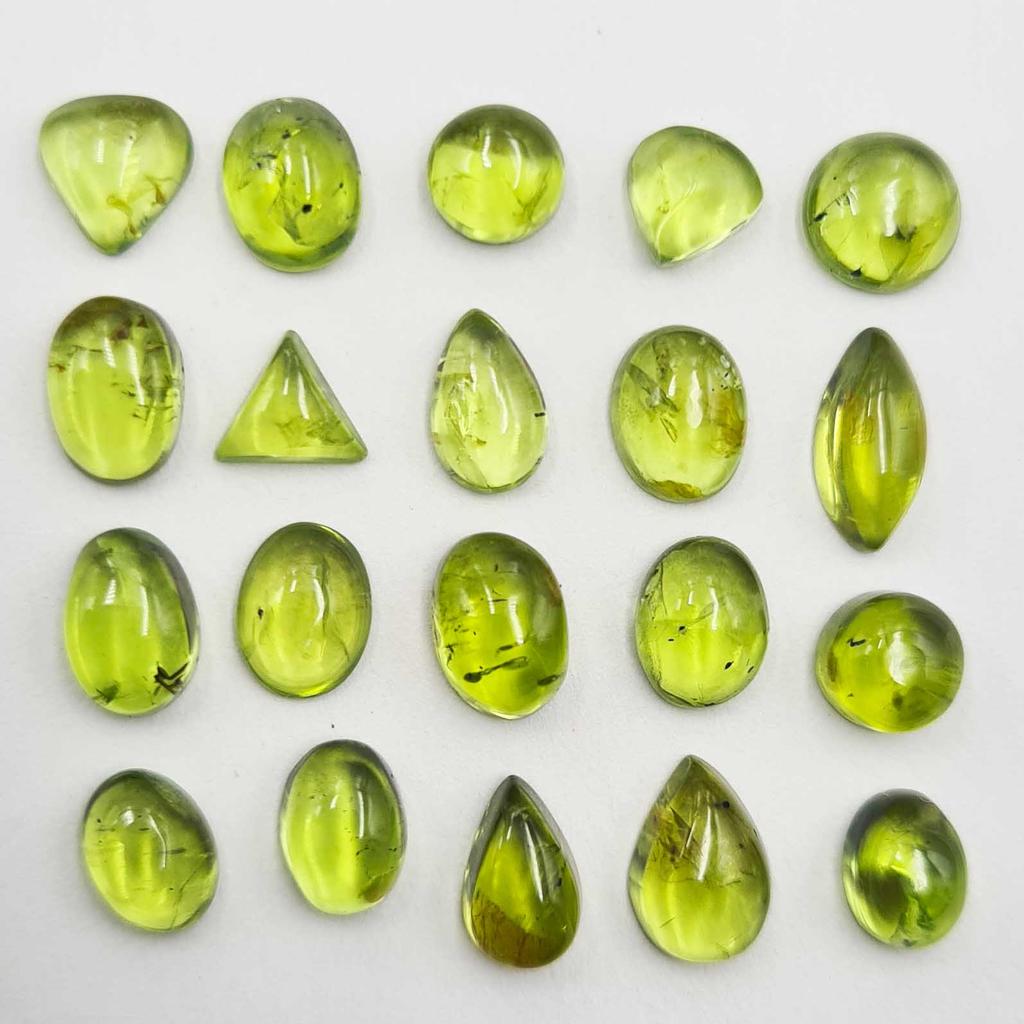 Natural Peridot Mix Shape Cabochon Loose Gemstone Lot 20-25 Pcs 30 CT For Jewelry Making