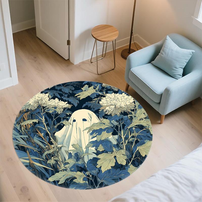 Flower Ghost,Round Area Rug,Carpet Rug for Living Room Bedroom Sofa Playroom Decor,Non-slip Floor Mat