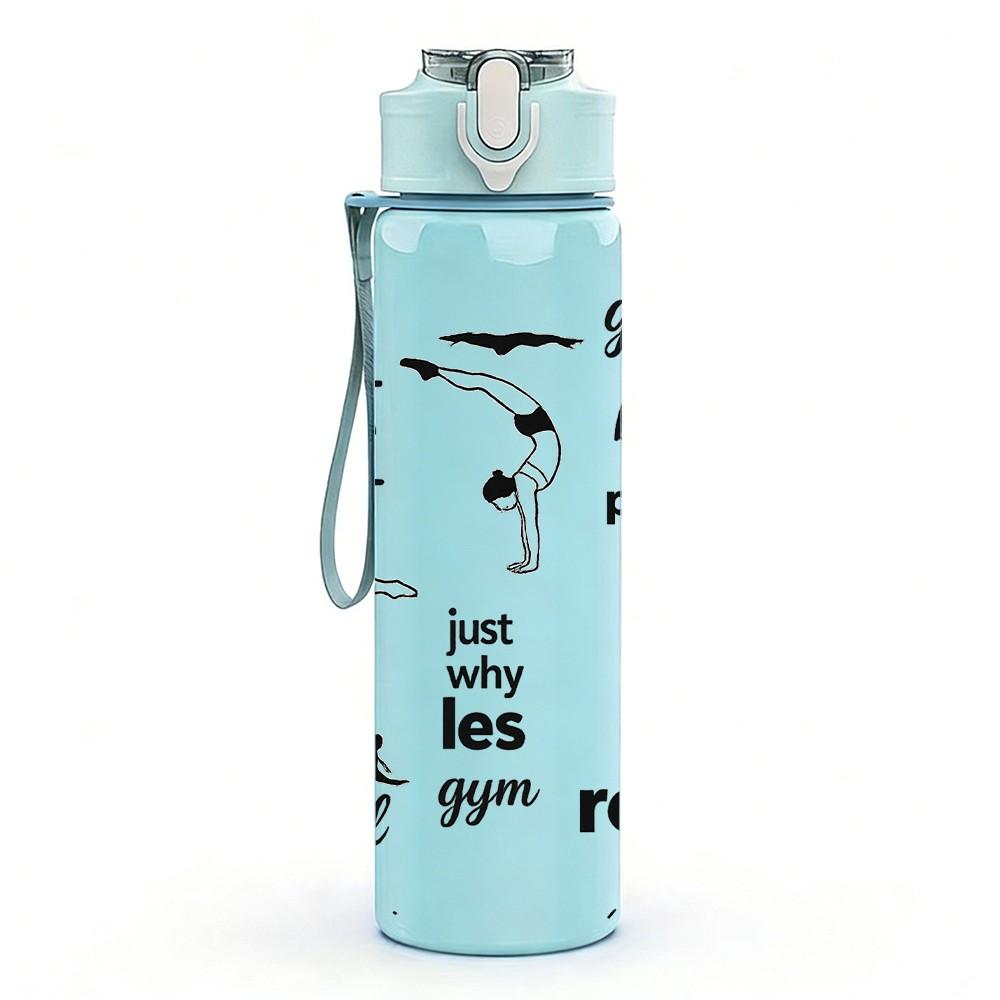 1 Stück Mädchen Fitness Training Slogan Textdruck 750 ml Farbe Kunststoff Sport Wasserflasche Auslaufsicher Klappdeckel mit Strohhalm Geeignet für Sport Büro Zuhause