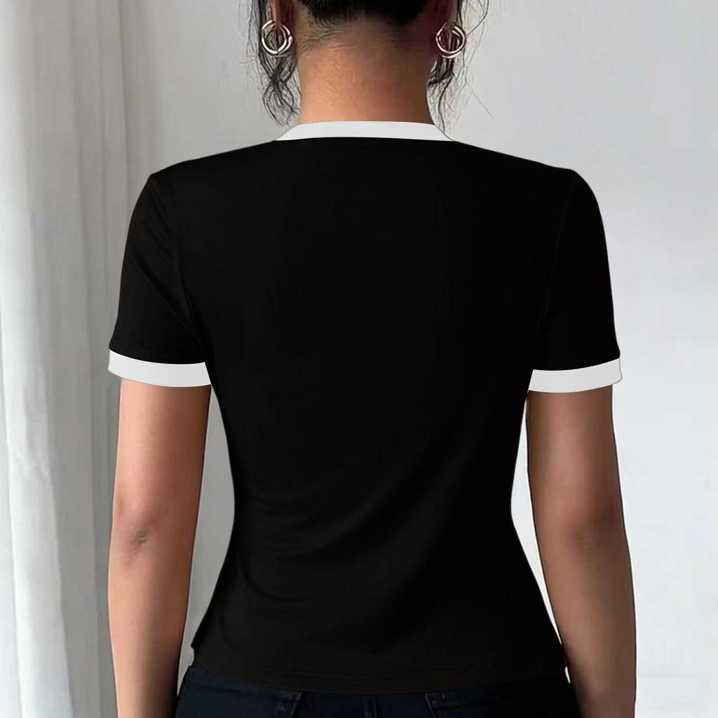 New Fashionable Women's Two-piece Color-Blocked Short-Sleeved Knit Cardigan Top