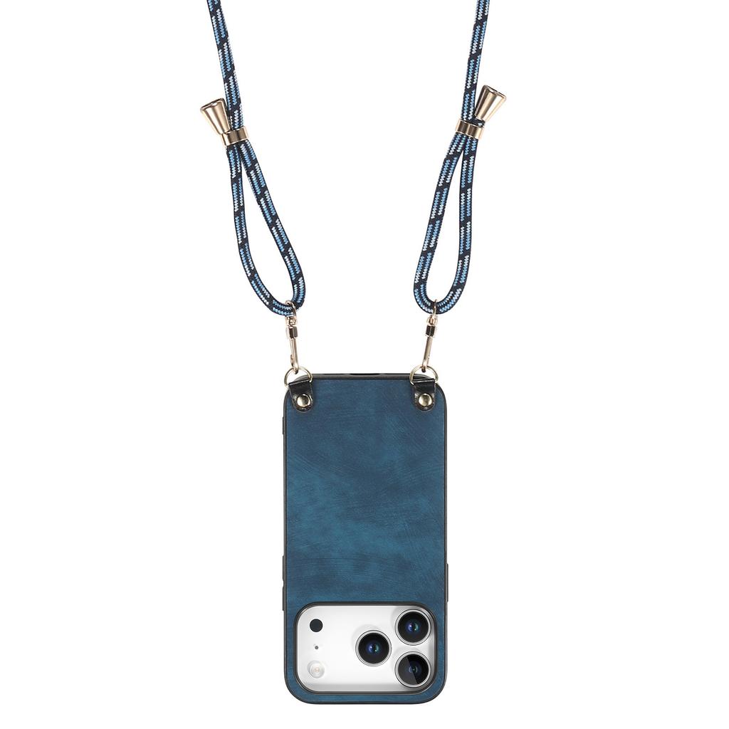 Pro iPhone 17 Pro Retro kožený zadní kryt telefonu s nastavitelným popruhem