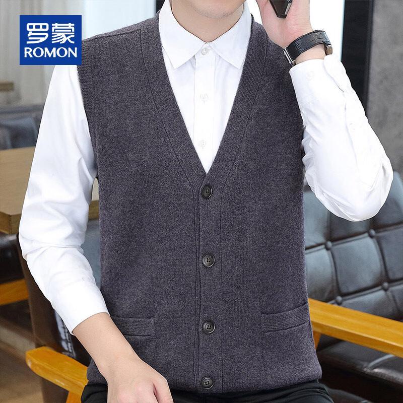 ROMON Men's 100% Merino Wool V-Neck Cardigan Vest