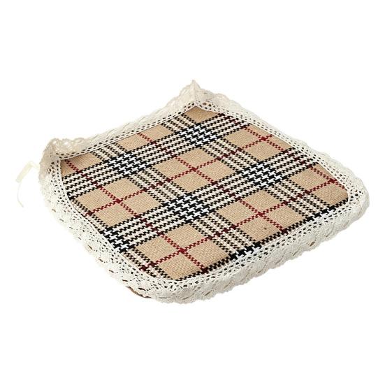 Decorative Seat Mat for Rattan Chairs Cotton Linen Chair Pad with Ties, Striped Plaid Comfortable Pads Patio Lace Trim, Breathable Dining Office Soft
