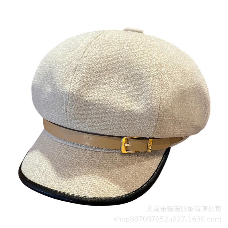 Japanese new belt octagonal hat children's autumn and winter big head circumference British retro versatile face newsboy hat
