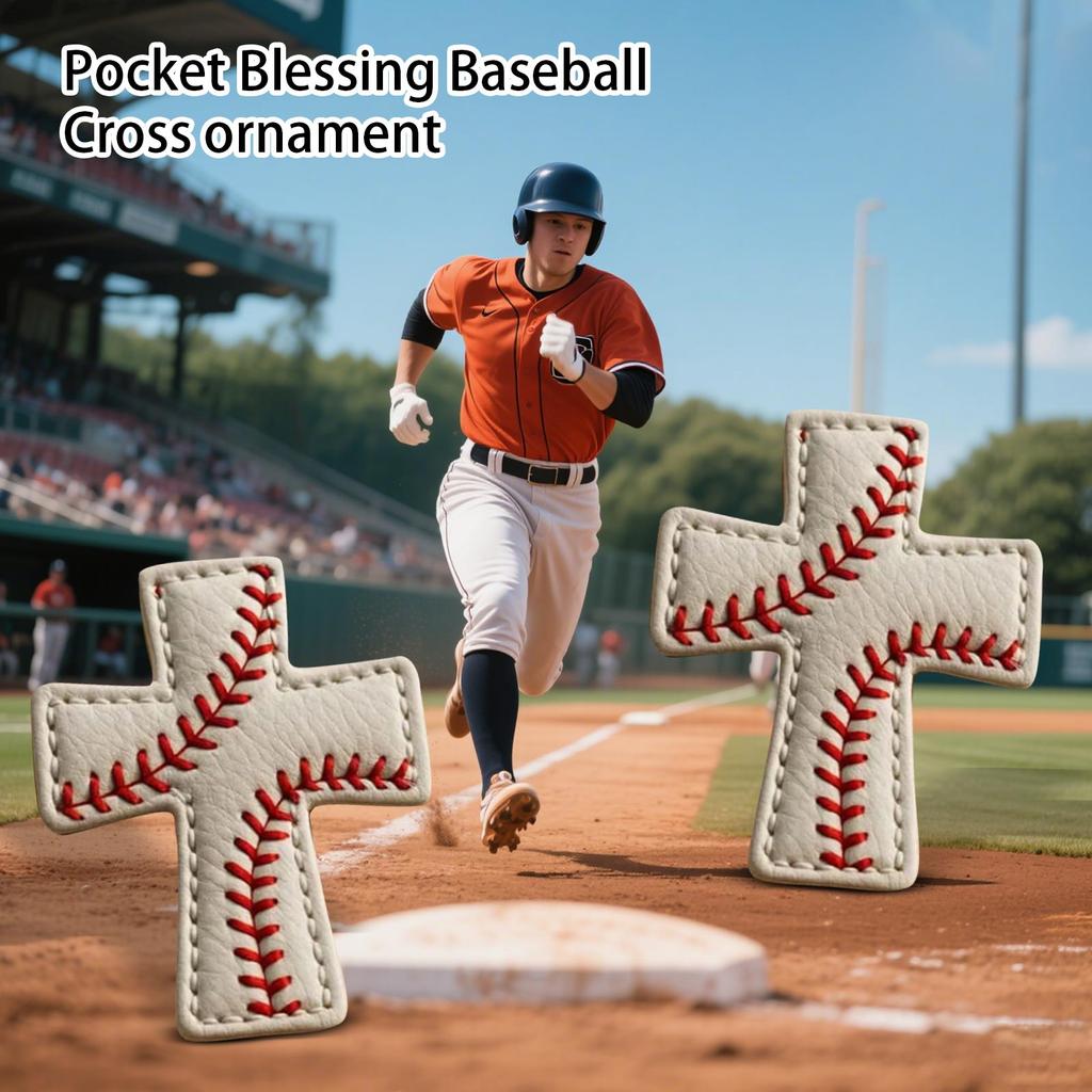 Pocket Blessing Baseball Cross Edition, Hand Sewn Baseball Pattern Pocket Cross Pendant