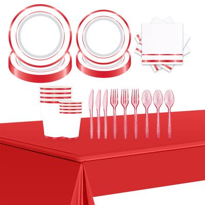 Czerwony Zestaw Papierowych Talerzy Brązujących, Papierowy Kubek, Ręcznik Papierowy, Folia Aluminiowa, Motyw Obrusa, Jednorazowe Artykuły Imprezowe