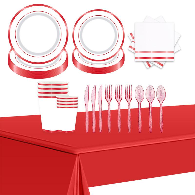 Red Bronzing Paper Plate Set, Paper Cup, Paper Towel, Aluminum Film, Tablecloth Theme, Party Disposable Items