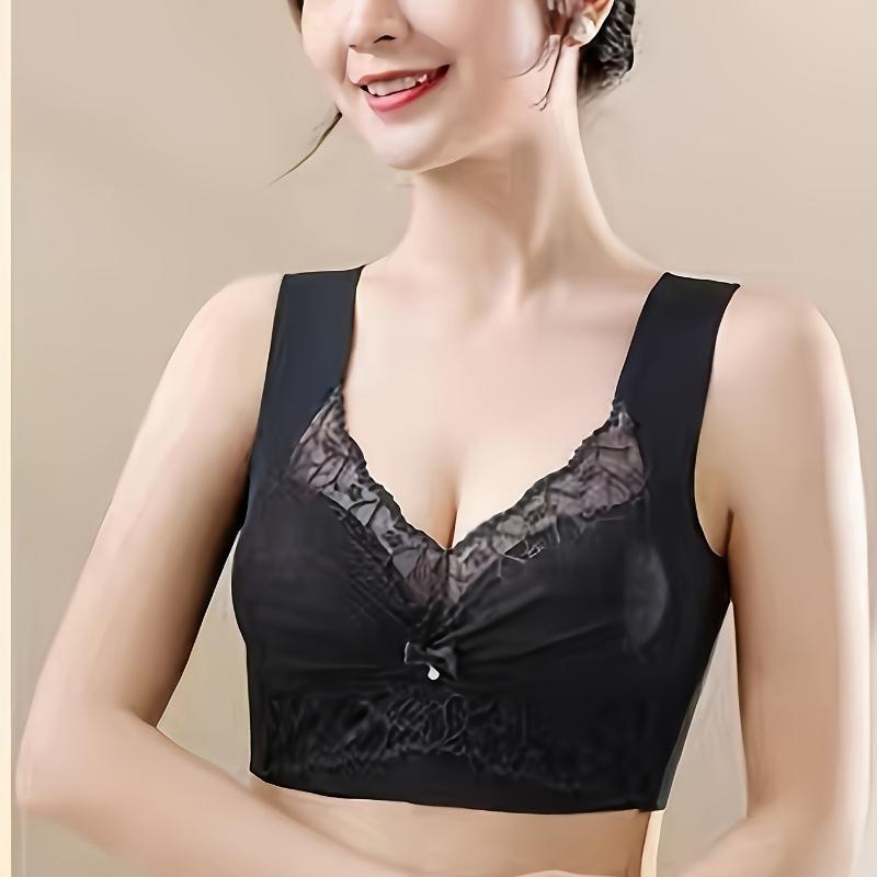 Plus Size Wireless Underwire Lace Sports Bra Push-Up Thin Fixed Cup Camisole Style Bra