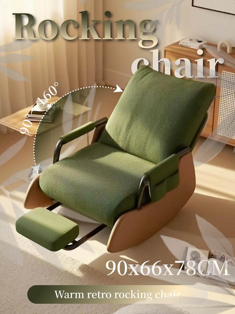 Warm Retro Adjustable Rocking Chair with Ottoman – 90°-160° Reclining Lounge Chair for Living Room