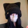 Plush Cat Ear Woolen Hat for Women In Autumn and Winter Small Face  Warm  Korean Style Knitted Hat  Cute  Versatile  Ear Protection Cold Hat Trendy