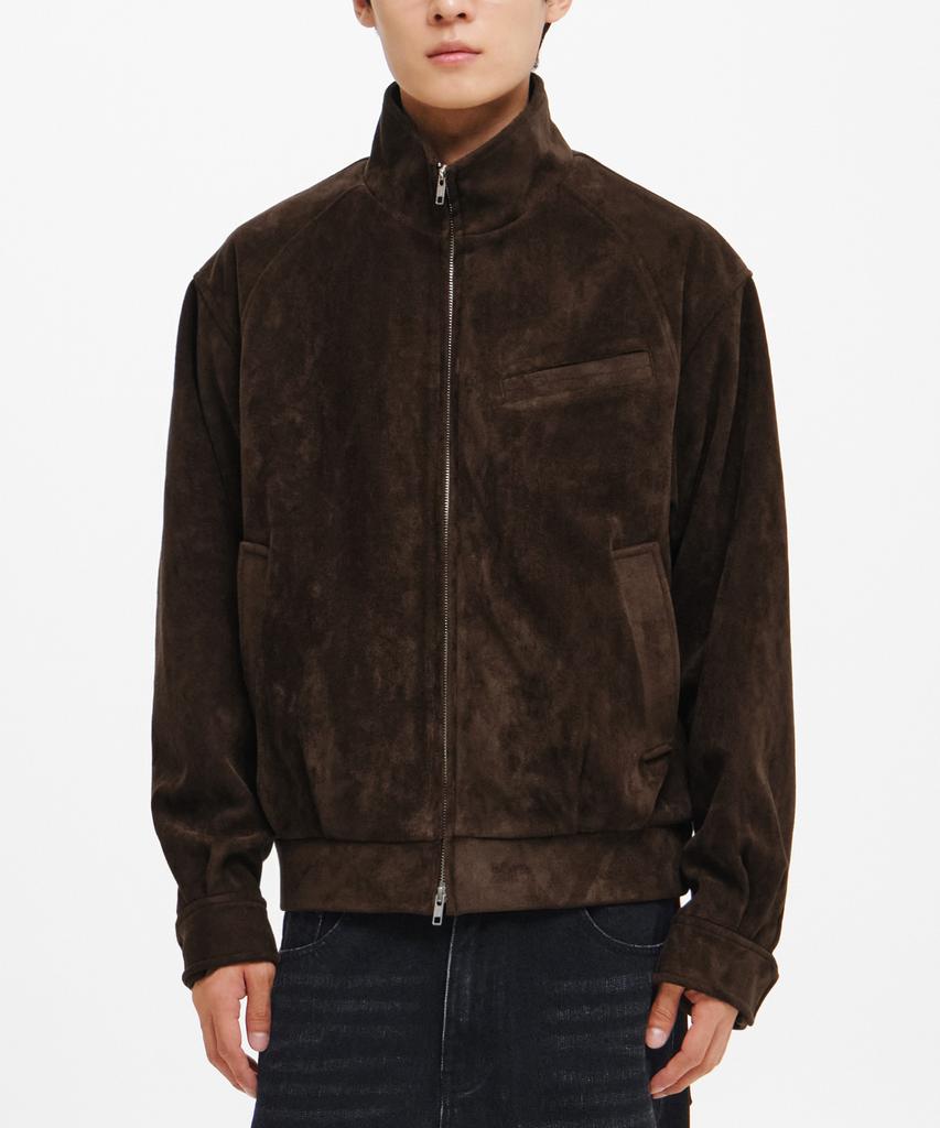 INTEMPOMOOD High-Neck Suede Jacket_Brown