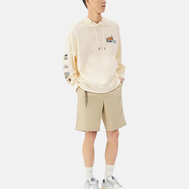 Li-Ning Skateboard Series Fun Pattern Print Loose Pullover Hoodie Men Tops Off-White AWDS177-3
