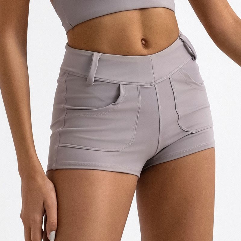 

Pocket Yoga Shorts Women s High Waist Peach Hip Running Sports Fitness Outwear Sexy Highly Stretch Quick-Drying Hot Pants Slim Looking Purple Gray L