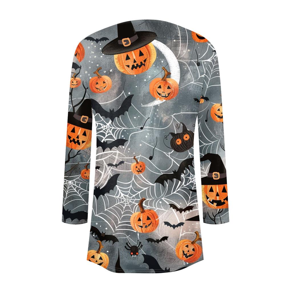 Women's Fashion Casual Halloween Printed Medium Length Cardigan Jacket Coat