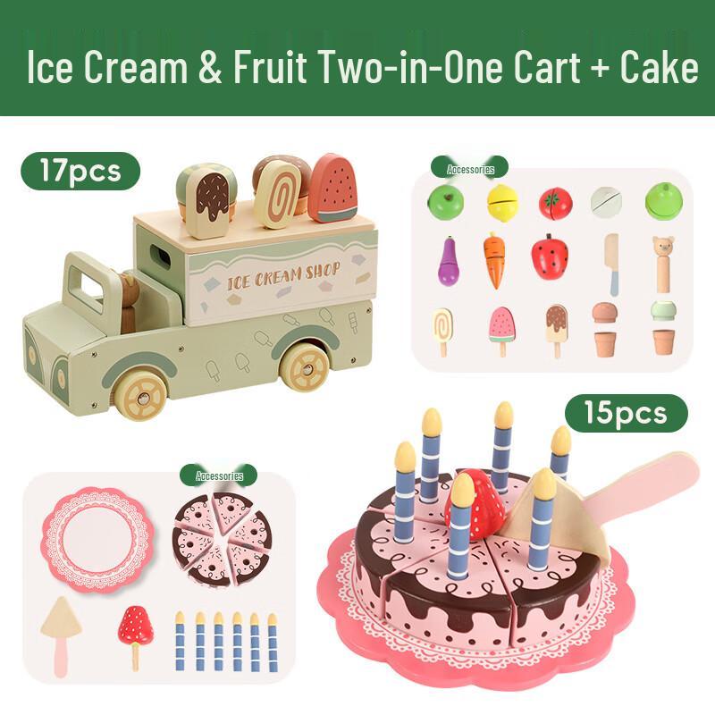 Brangdy Montessori Ice Cream & Fruit Wooden Play Set