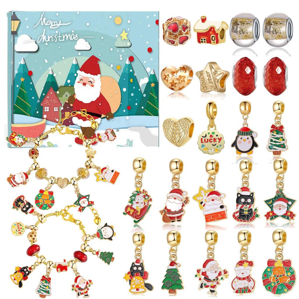 Cross-border Christmas Countdown: 24-Grid DIY Bracelet & Necklace Gift Set for Kids