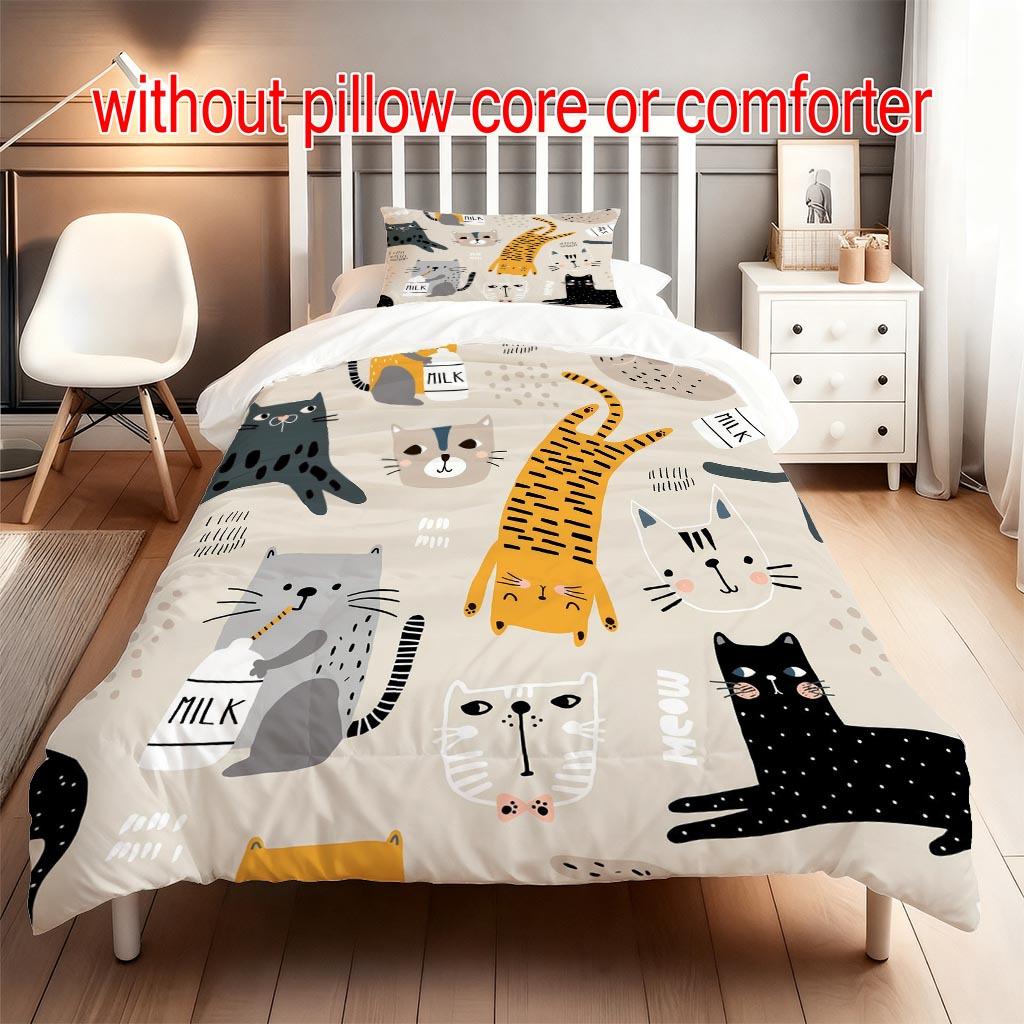 Cute Cat Duvet Cover Set Multi Size Quilt Cover Queen Size Bedroom Bedding Decoration Machine Washable Adult Boy Girl Bedroom Decor