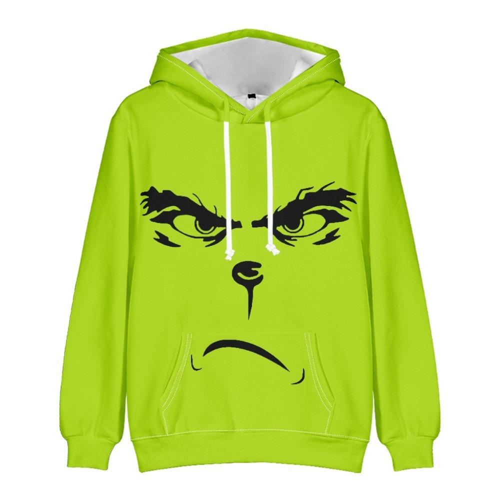 Christmas Fashion Men Women's Hoodies Green Monster Print Pullover Top Cartoon Casual Sweatshirt Kids Hoodies Clothing