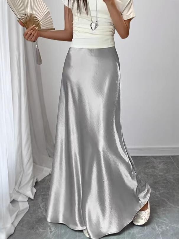 Women's Satin Acetate Light Luxury Elegant Skirt for Spring, Summer, and Autumn
