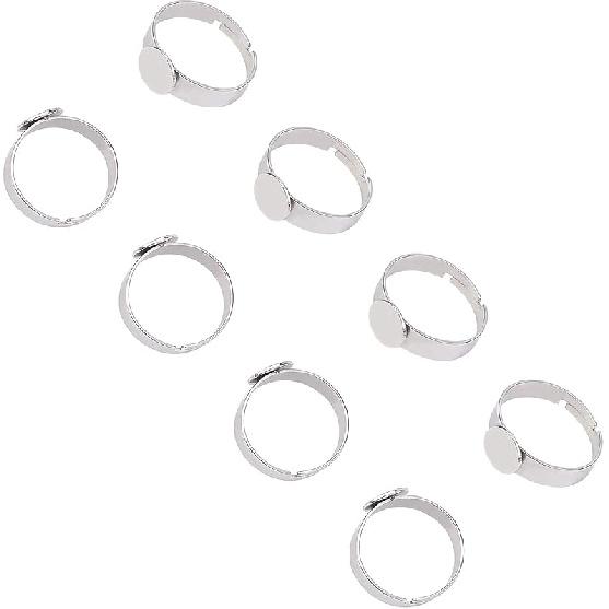 PH PandaHall 50pcs 8mm Stainless Steel Adjustable Finger Rings Components Size 7 Flat Round Ring Pad Ring Base Findings for Ring Making 8mm