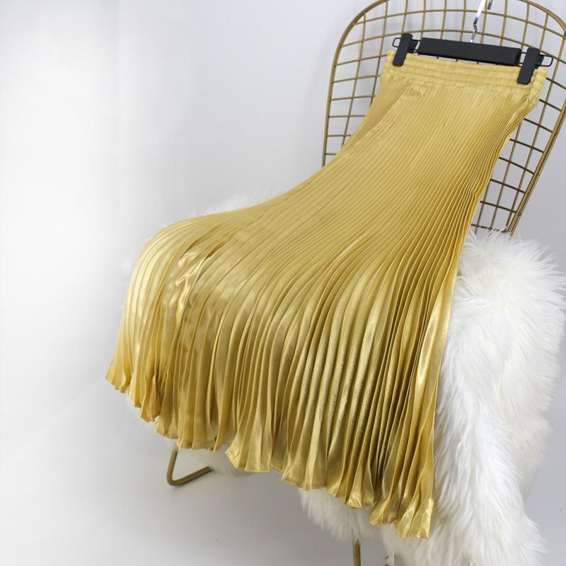 

Юбка плиссированная, средней и длинной длины, весна-лето с высокой талией, чтобы прикрыть бедра, тонкая и элегантная, оптом в больших количествах average size золотой