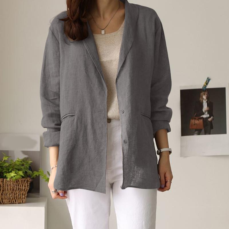 

ZANZEA Женский повседневный кардиган с шалевым воротником, однотонный, свободного кроя, тонкий 2XL серый