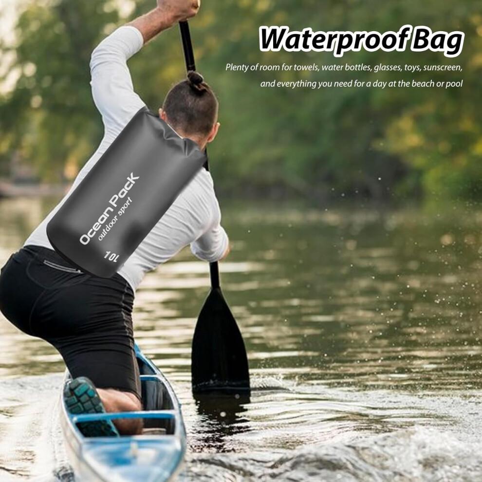 Black Waterproof Bag 10L With Adjustable Shoulder Strap For Travel Camping Hiking Swimming Boating Fishing