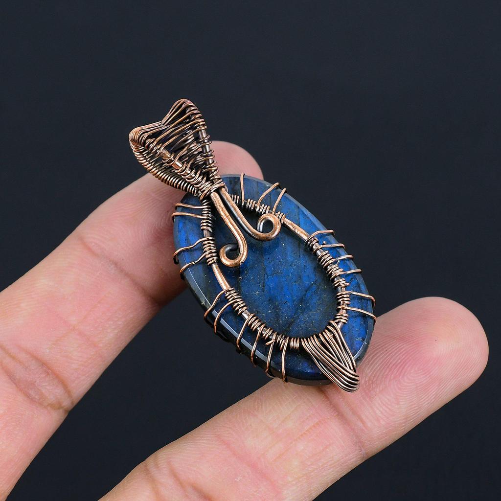 Natural Tree of Life Blue Fire Labradorite Gemstone Pendant | Oxidized Copper Wire Wrapped | Necklace Pendant | Copper Jewelry For Her/him