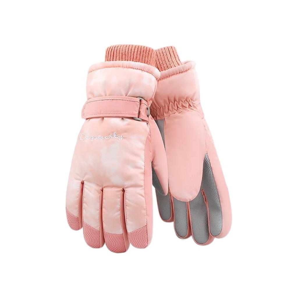 

Fleece Lined Winter Skiing Gloves Touchscreen Cycling Mitten for Women Electric Bike Riding розовый