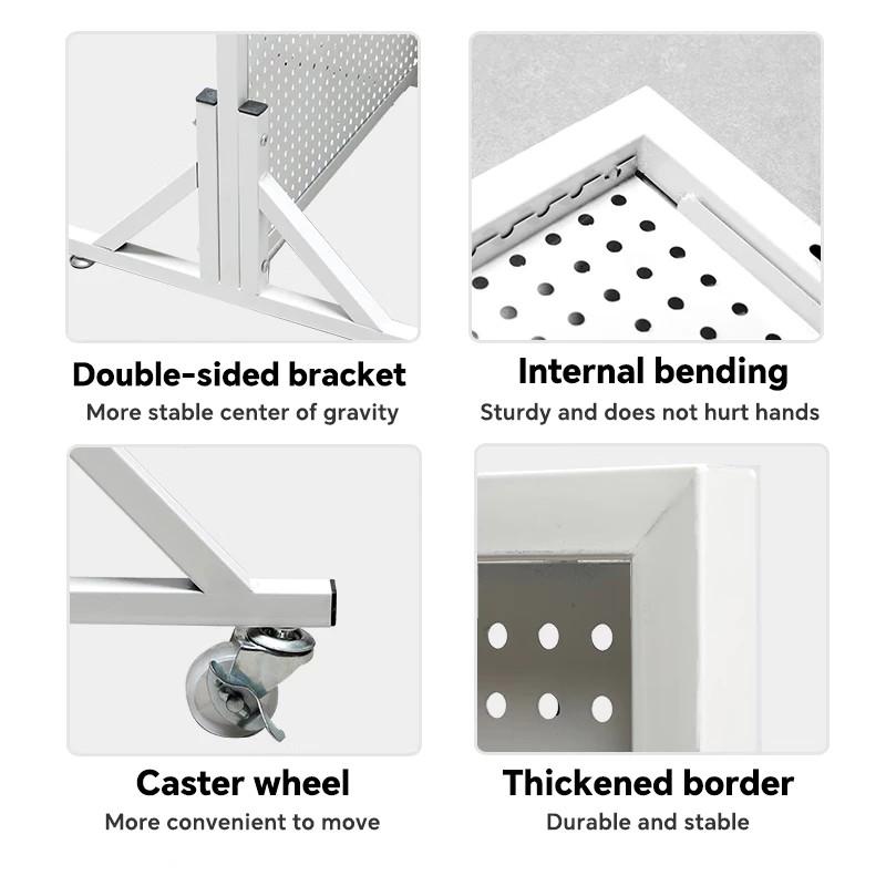 Metal Pegboard with Stand Movable Floor Standing Storage Rack Jewelry Hat Display Pegboard  Tools for Bedrooms Living Rooms and Kitchen