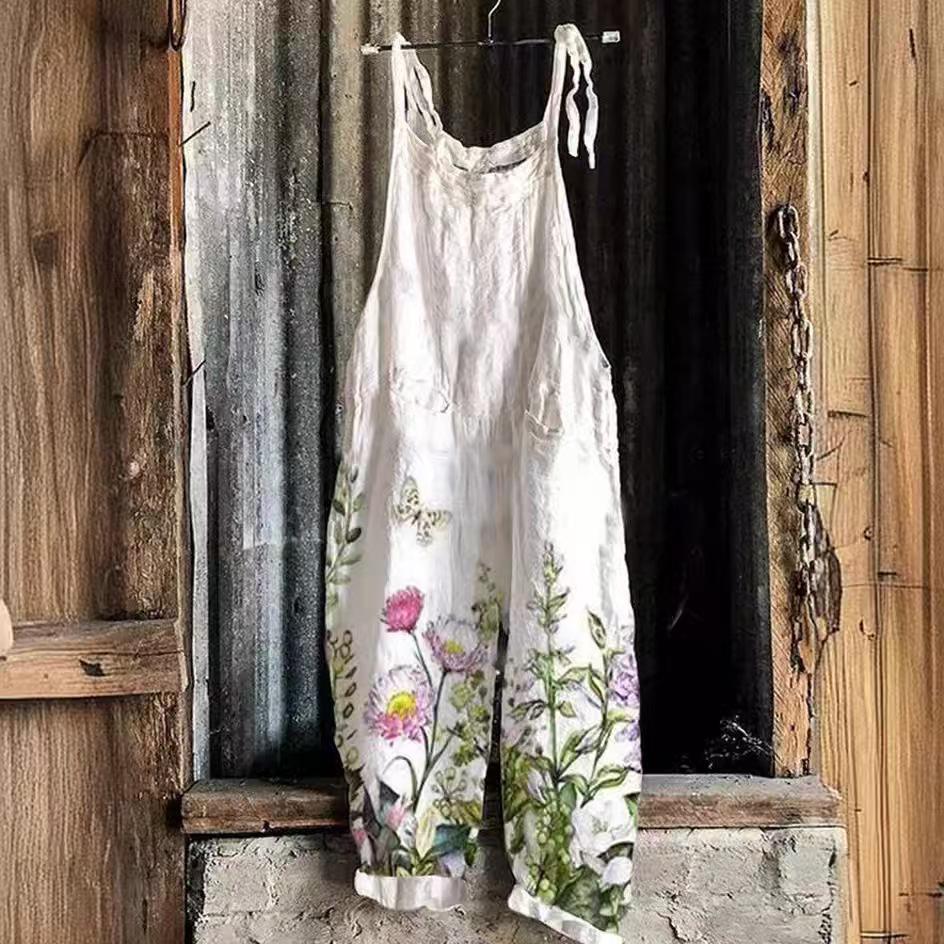 2025 Summer Retro Print Wide-Leg Women's Jumpsuit