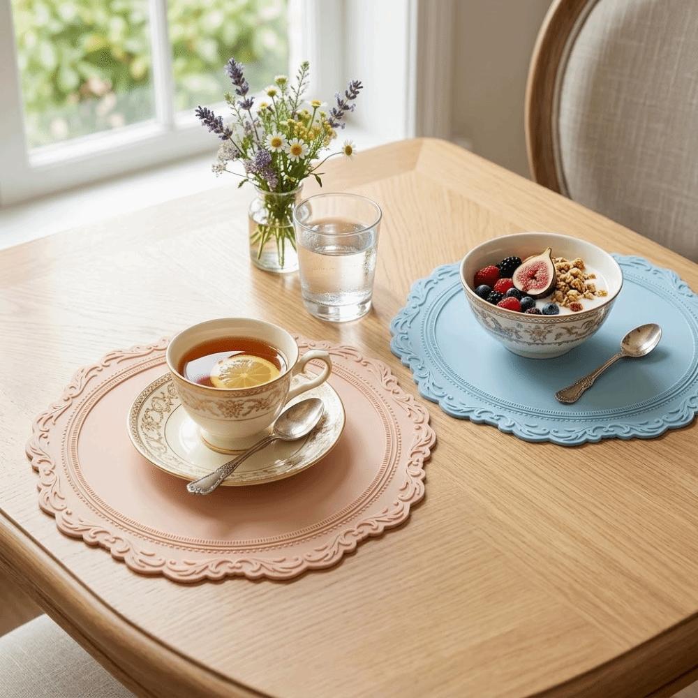 Non Slip Placemat Silicone Drainage Pad Easy To Clean Heat Insulation Mat  Afternoon Tea синий