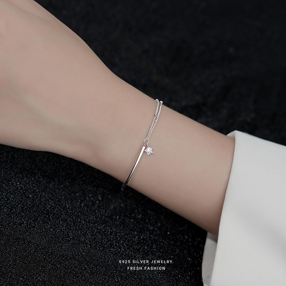 925 Sterling Silber Sternarmband für Damen Doppellagig Perlen Minimalistisch Ins Stil Schmuck