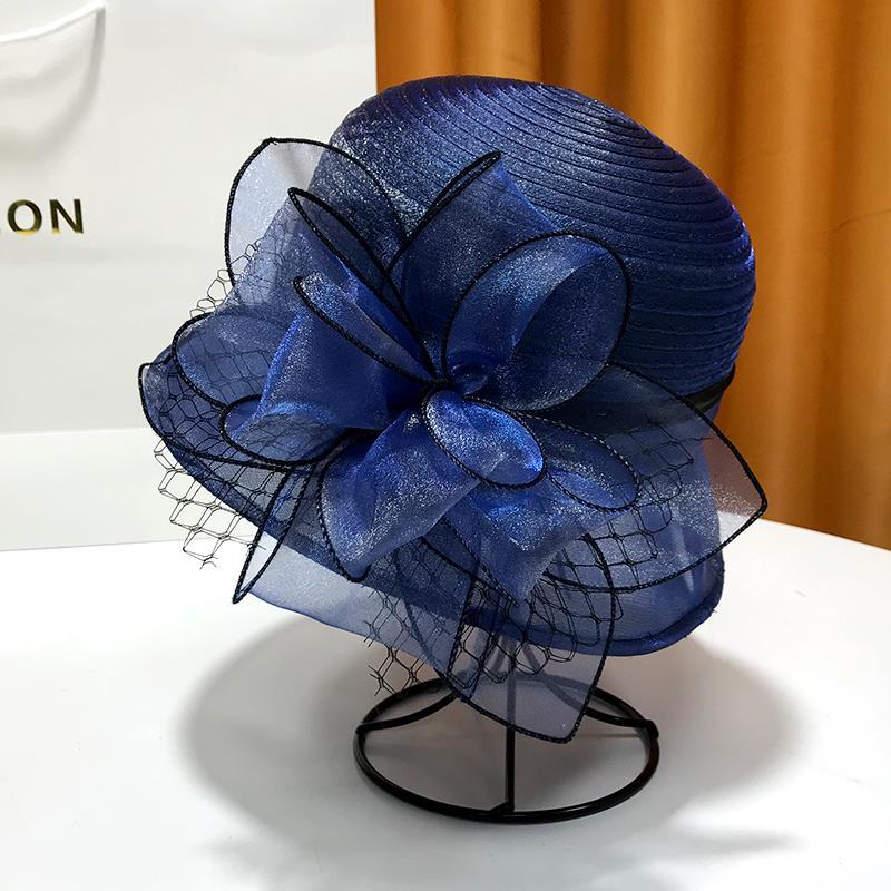 Eleganter Outdoor-Sonnenhut mit Blume und Schleife, Strandhut, UV-beständig, Französischer Zylinder