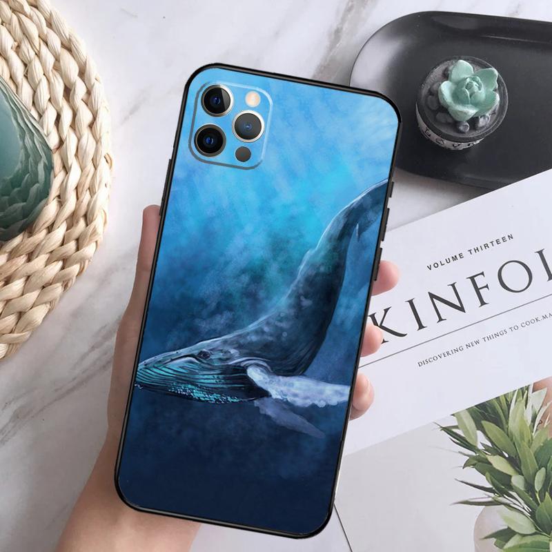 Beautiful Blue Whale Painting Soft Case For iPhone 16 Pro Max 13 12 Mini XS Max X XR 11 15 Pro Max 14 Plus Back Cover