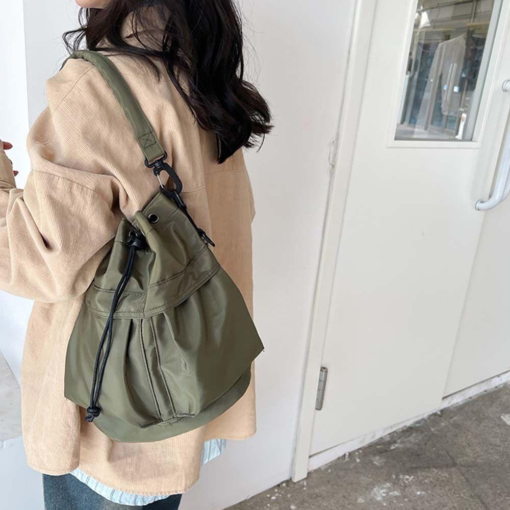 Large Capacity Drawstring Fitness Bag Korean Style Bucket Bag Swimming Nylon Crossbody Bag  Travel