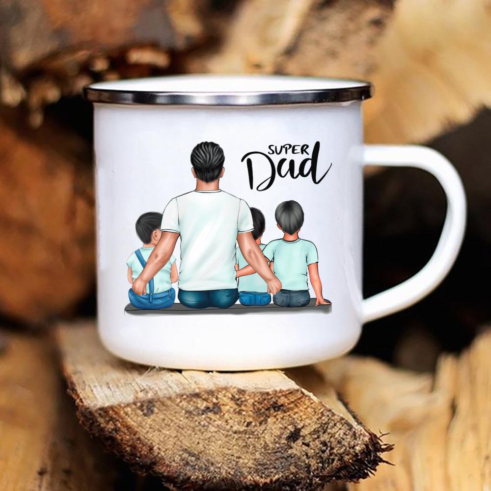 Super Dad Printed Mug Creative Coffee Tea Cups Daddy Life Drinks Beer Wine Cup Enamel Mugs Handle Drinkware Father's Day Gifts